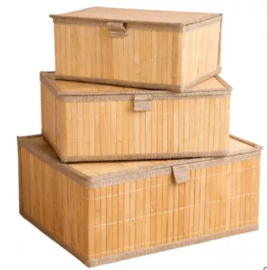 Lot de 3 Boîtes de Rangement en Bambou Naturel avec Couvercles Lot de 3 Boîtes de Rangement en Bambou Naturel avec Couvercles