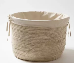 Panier de Rangement Rond Tressé en Fibres Naturelles avec Doublure Textile Panier de Rangement Rond Tressé en Fibres Naturelles avec Doublure Textile