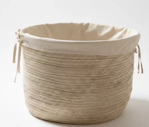 Panier de Rangement Rond Tressé en Fibres Naturelles avec Doublure Textile