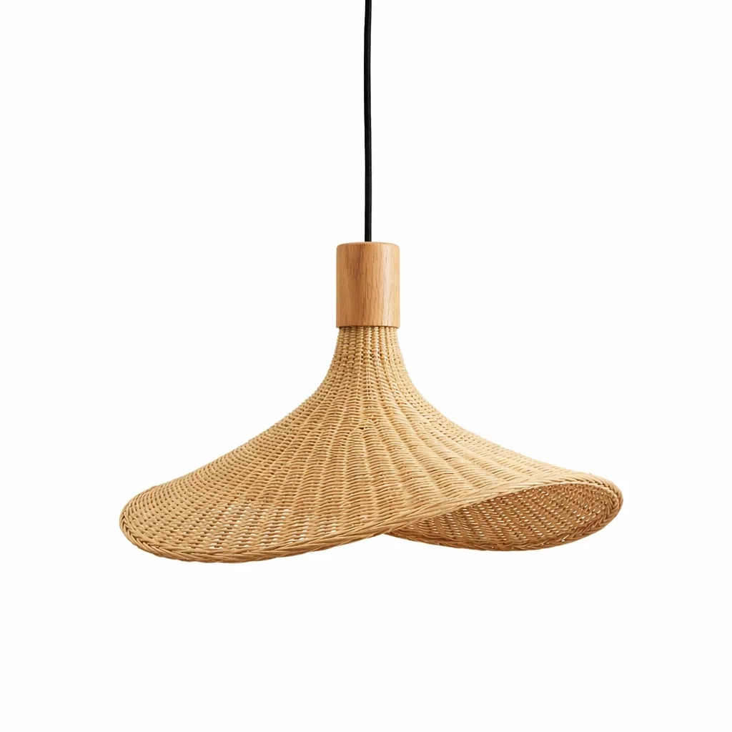 Suspension Luminaire en Rotin Naturel et Bois – Ø 30 cm – Style Bohème Chic