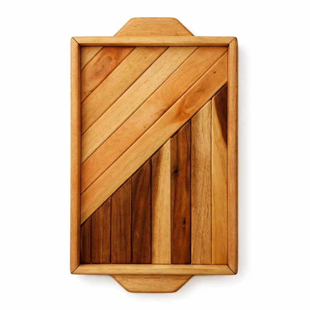 Plateau décoratif en bois artisanal – Élégance naturelle & design géométrique