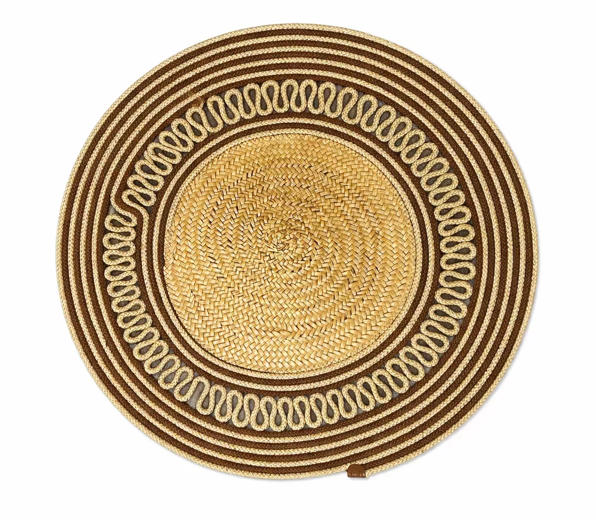 Tapis Rond en Fibres de palmier – Motif Rayé Beige et Marron