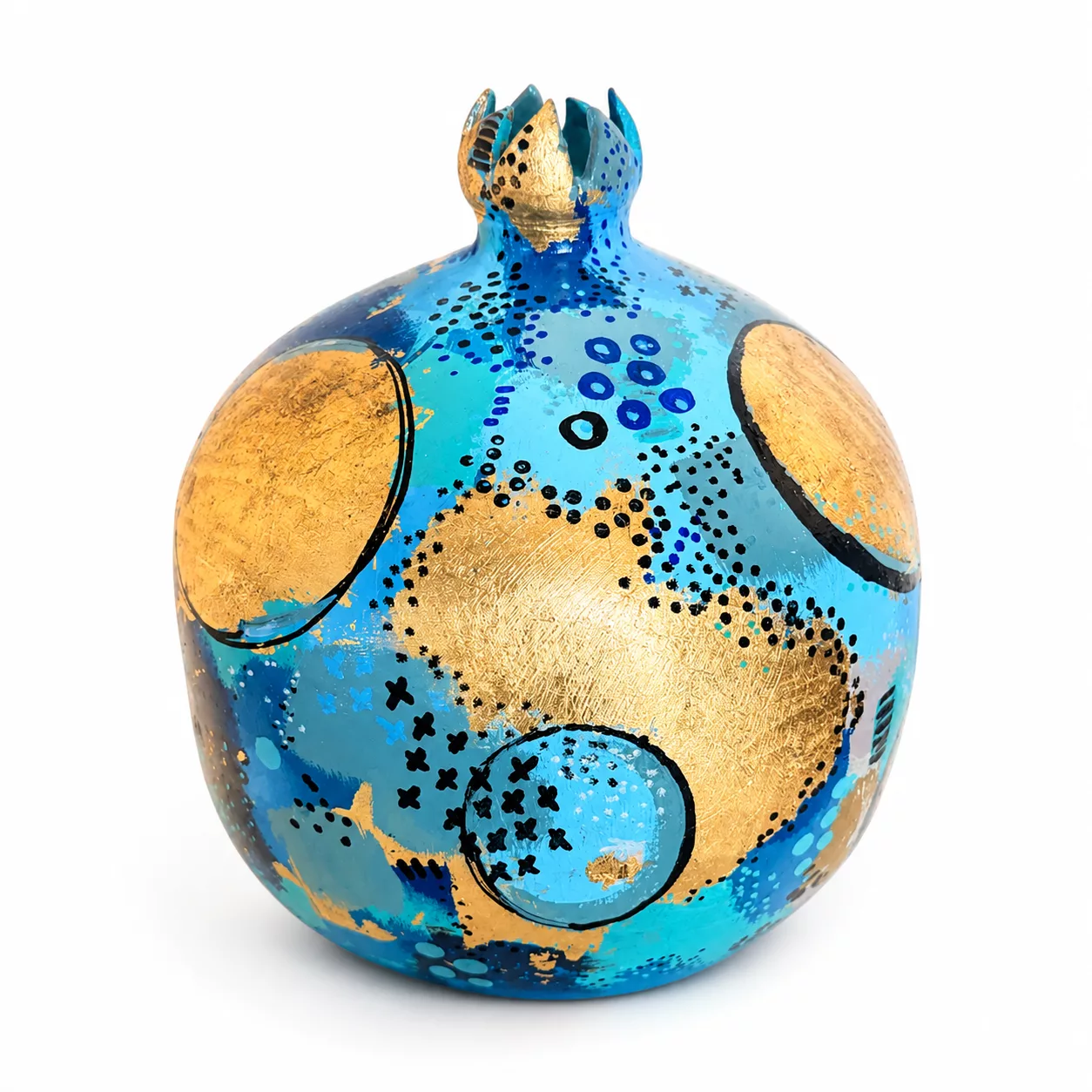 Grenade décorative en turquoise et or - Hauteur 25 cm