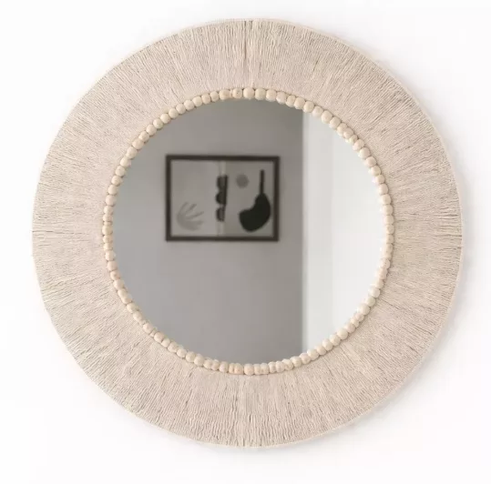 Miroir Mural Rond Bohème en Coton Tissé
