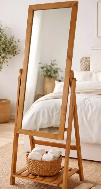 Miroir Psyché sur Pied avec Étagère Intégrée