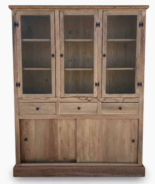 Buffet Rustique Chic en Bois de palmier et Vitrine Triple