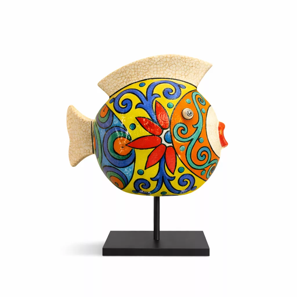 Sculpture Poisson coloré en céramique – Pièce Artisanale