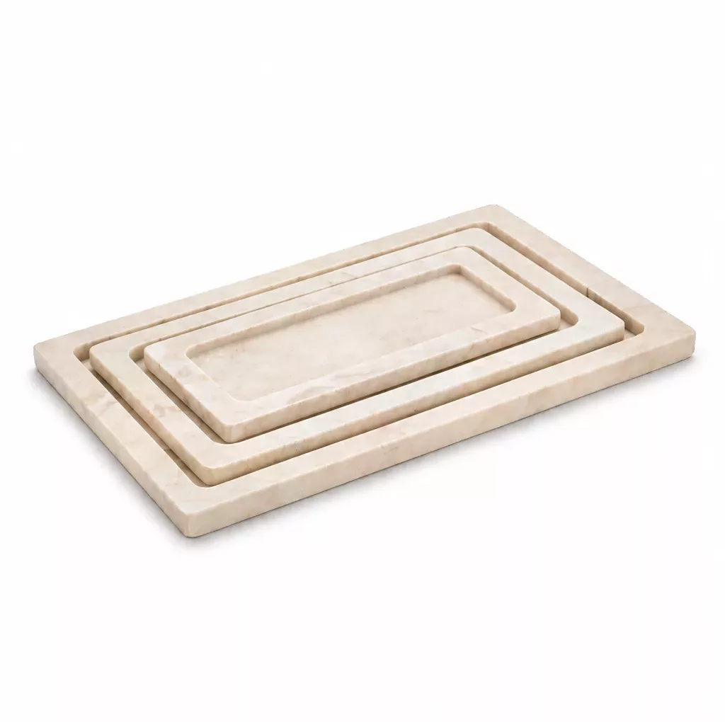 Set de Plateaux Rectangulaires en Marbre Naturel – Design Minimaliste - beige