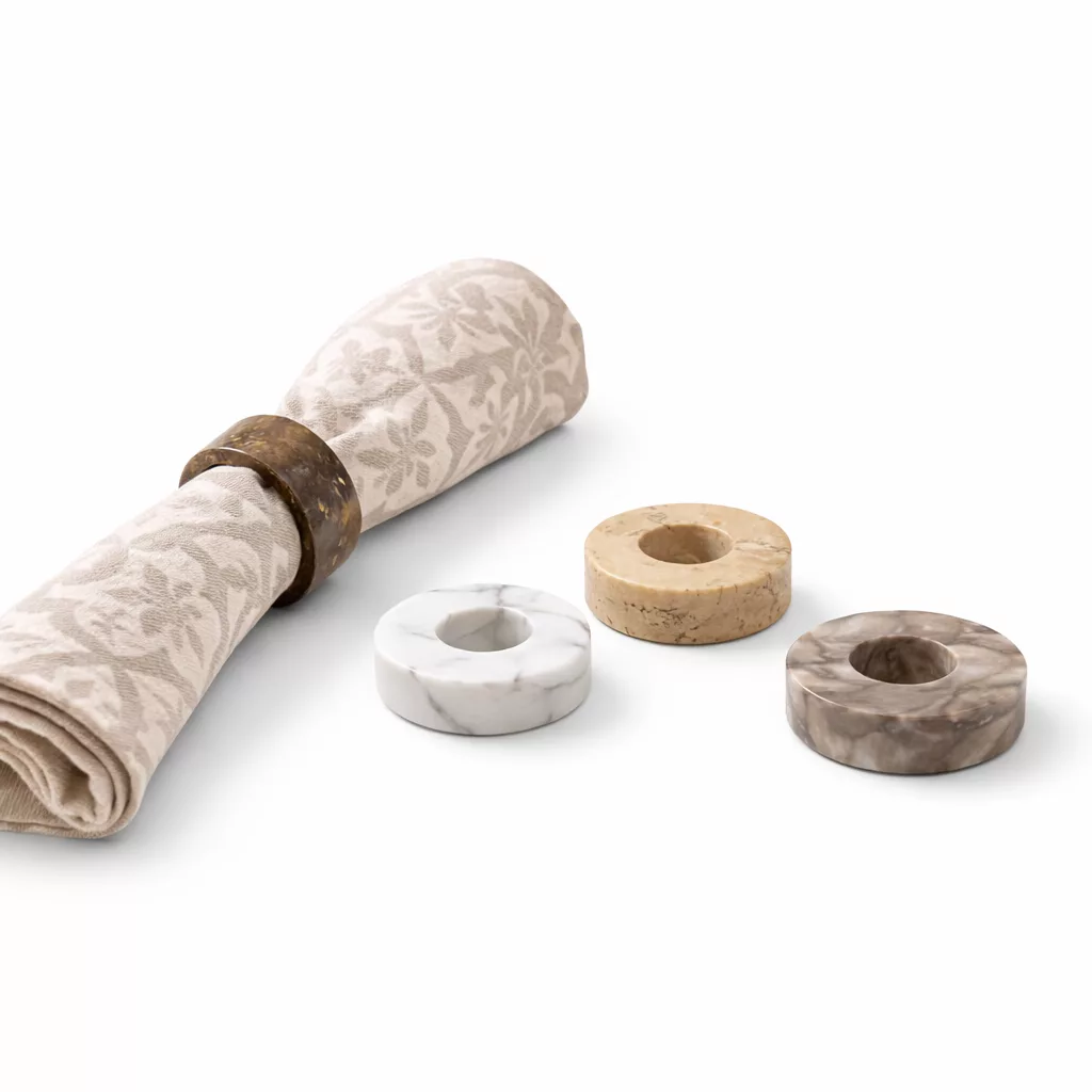 Set de 6 Anneaux de Serviette en Marbre Naturel – Élégance Minérale