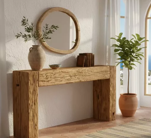 Console en bois rouge brut