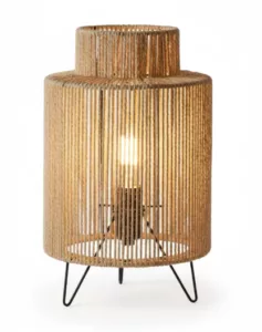 Lampe à poser en corde de jute tressée et métal noir