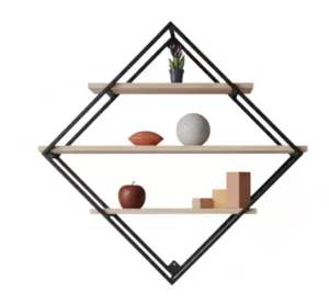 Murale Losange en Métal Noir et Bois Clair