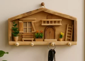 Porte-clés mural en bois Maison rustique décorative