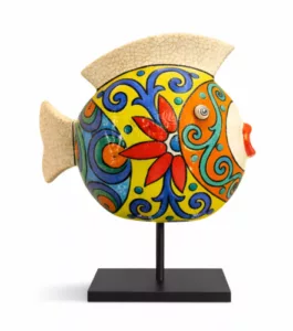 Sculpture Poisson coloré en céramique