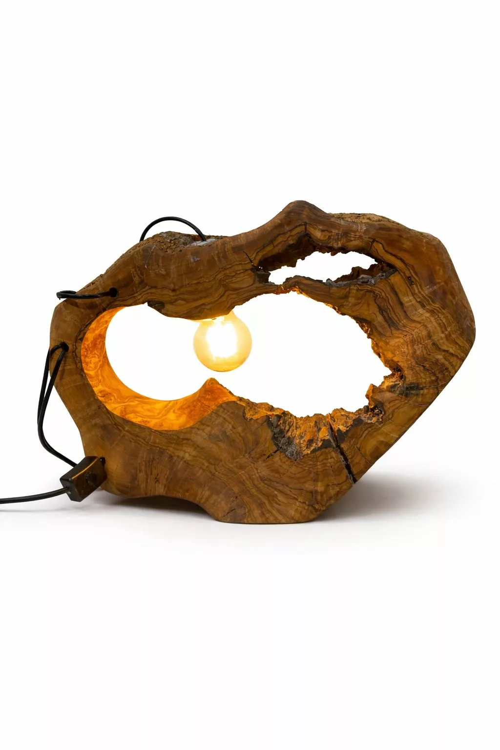 Lampe Artisanale en Bois d’Olivier “Natura” – Pièce Unique