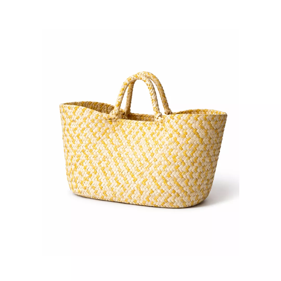 Couffin artisanal en osier tressé – Panier naturel beige et jaune