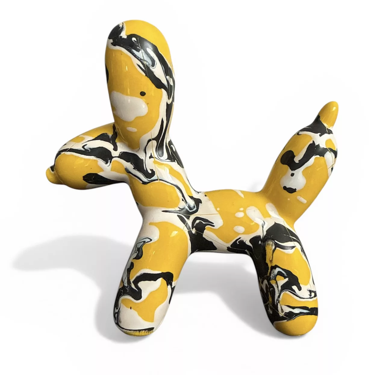 Sculpture Décorative Chien Design en Résine Marbrée Jaune & Gris