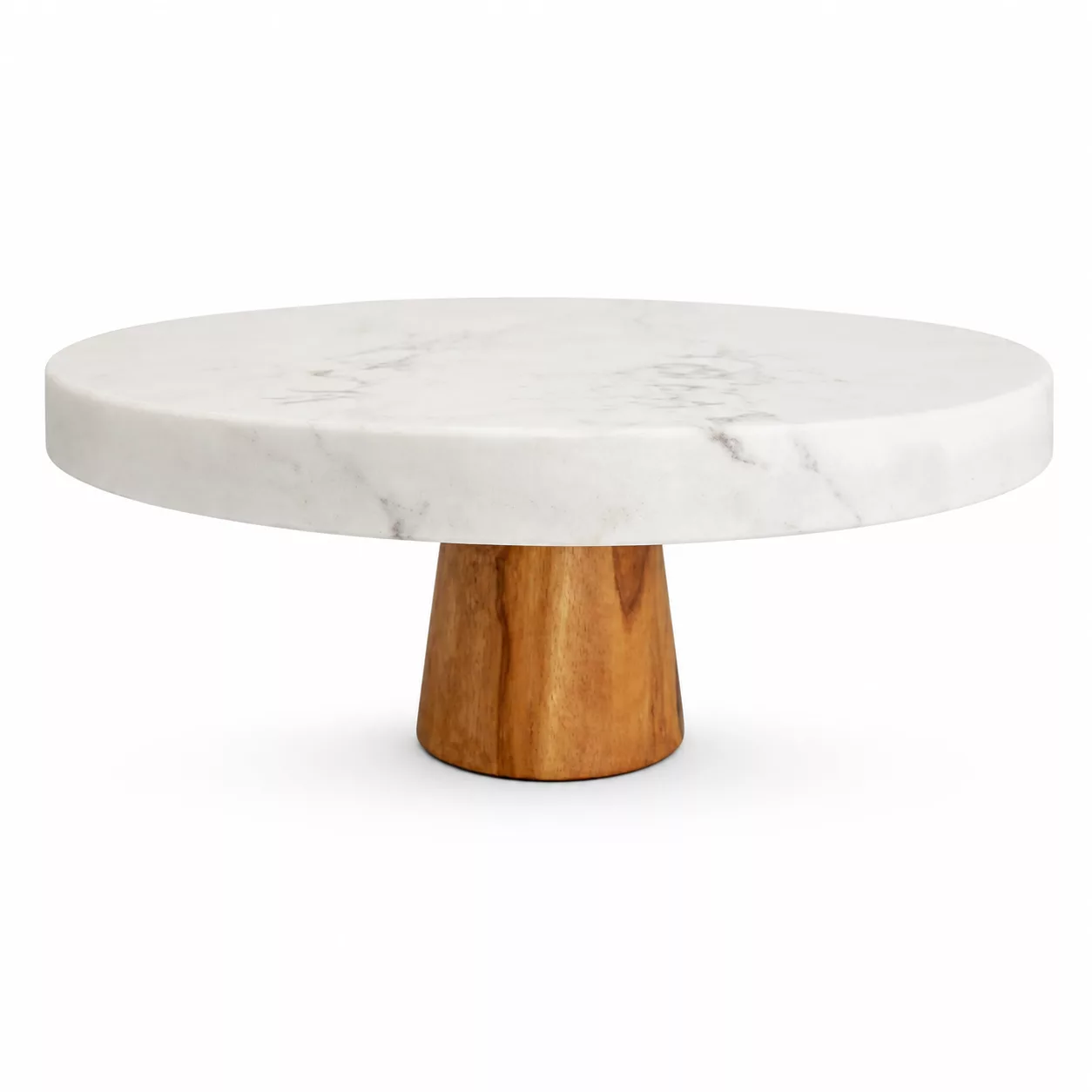 Plateau Rond en Marbre Blanc sur Pied en Bois