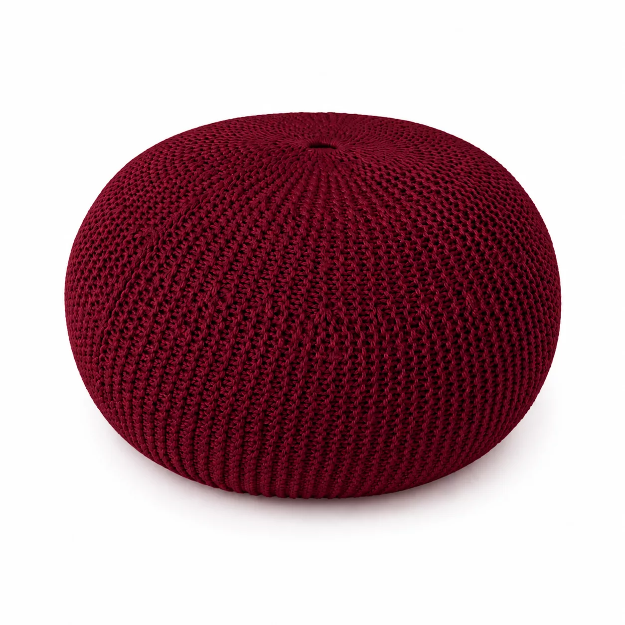Pouf Rond en Maille Tricotée – Coloris Bordeaux Profond