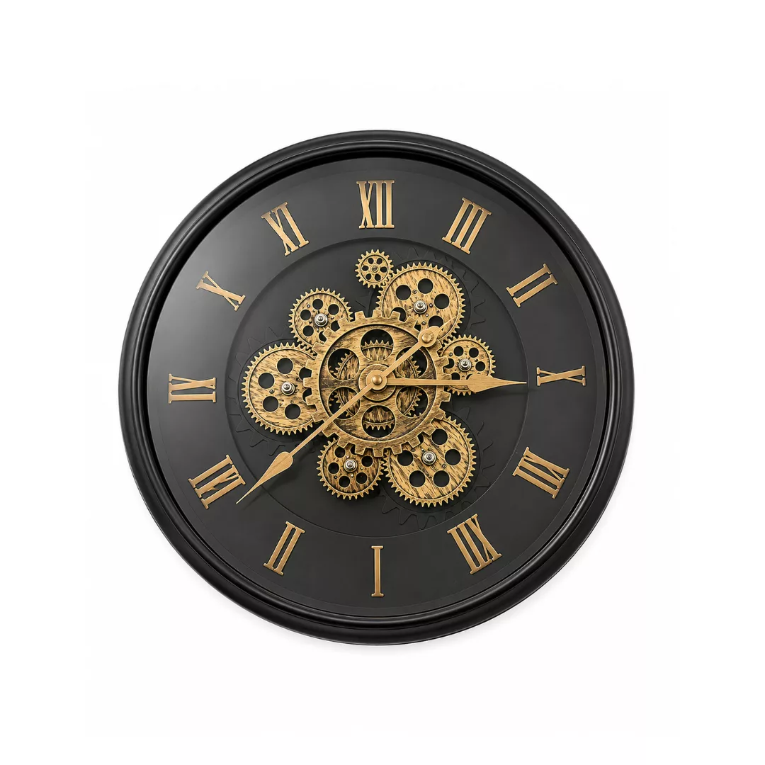 Horloge Murale Noir Mat et Doré – Style Steampunk