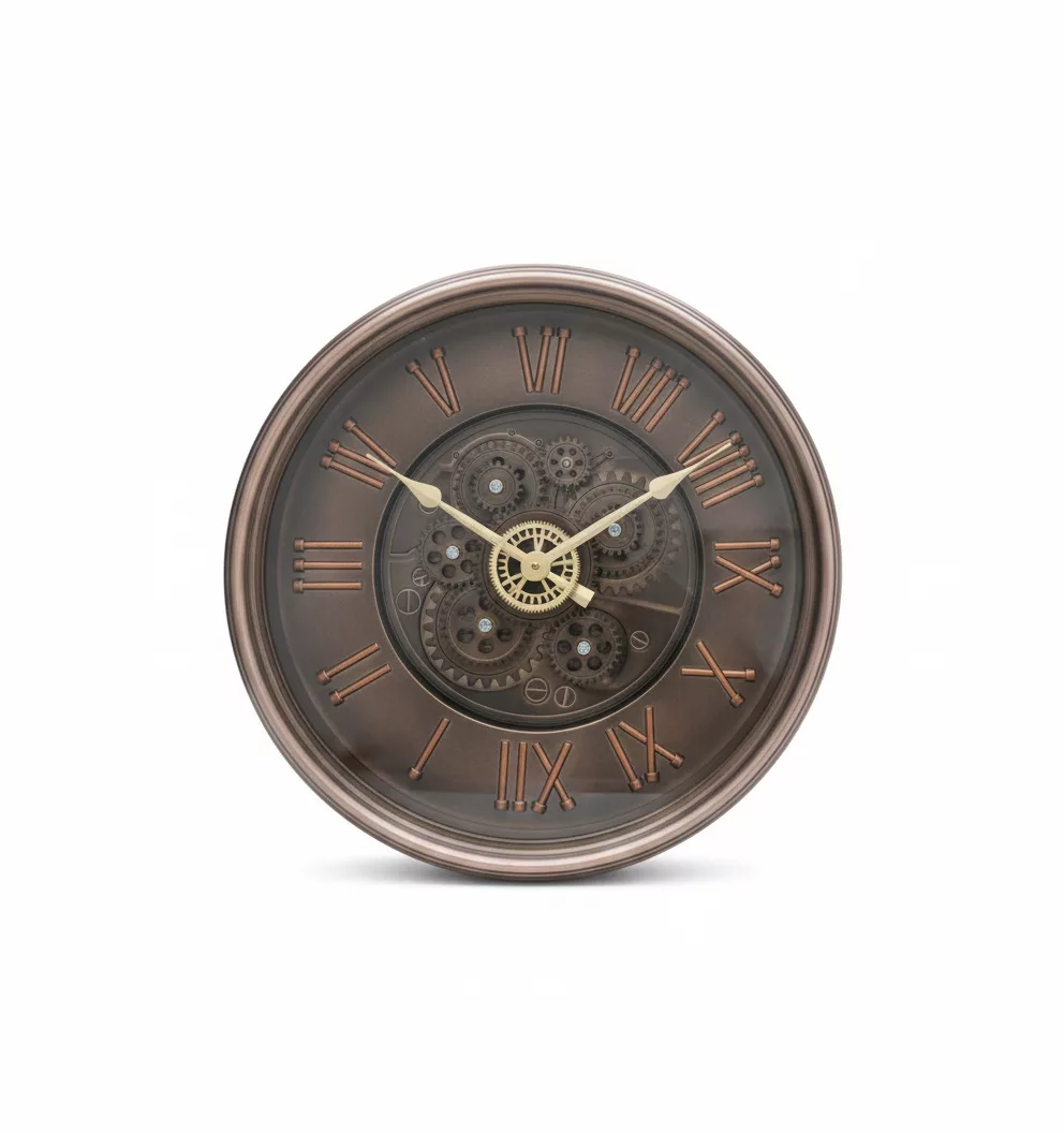 Horloge Murale Vintage Industrielle à Engrenages Apparents – Chiffres Romains
