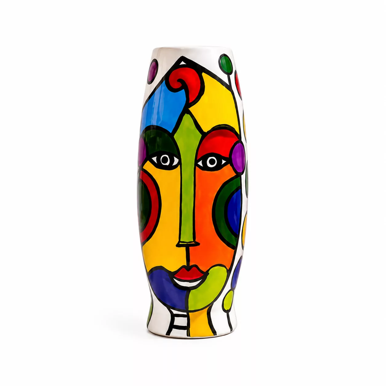 Vase visage abstrait en céramique émaillée – H 30 cm – Design Pop Art