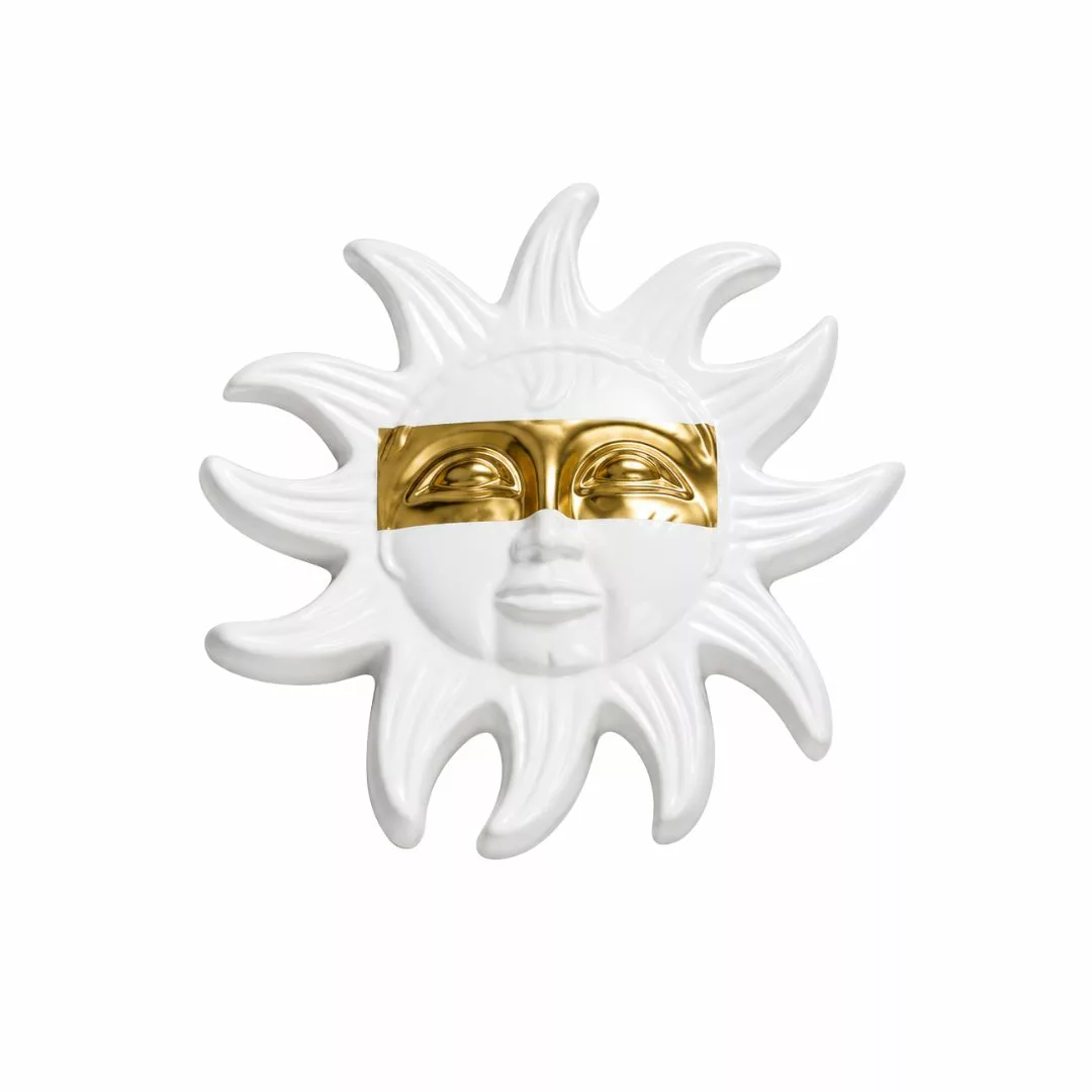 Soleil Mural en Céramique Blanche et y’rouche d’or – Ø 25 cm