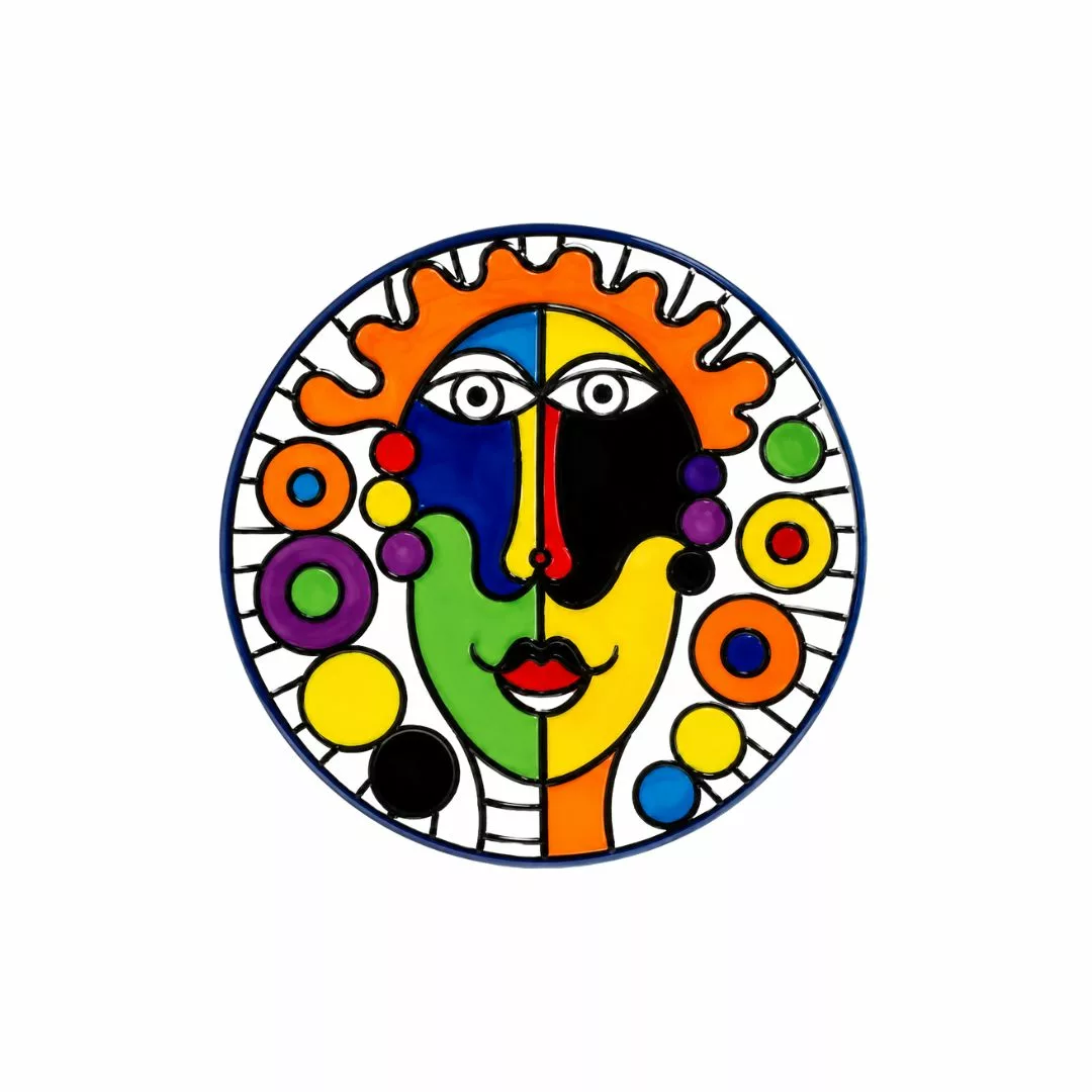 Assiette murale décorative Pop Art – Visage abstrait multicolore – Ø 30 cm