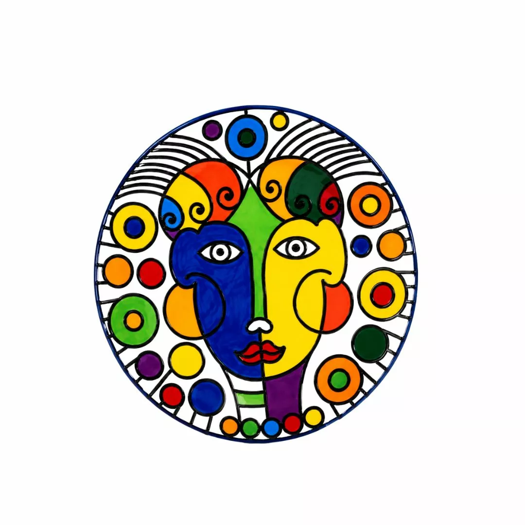 Assiette murale décorative Pop Art – Visage abstrait multicolore – Ø 40 cm
