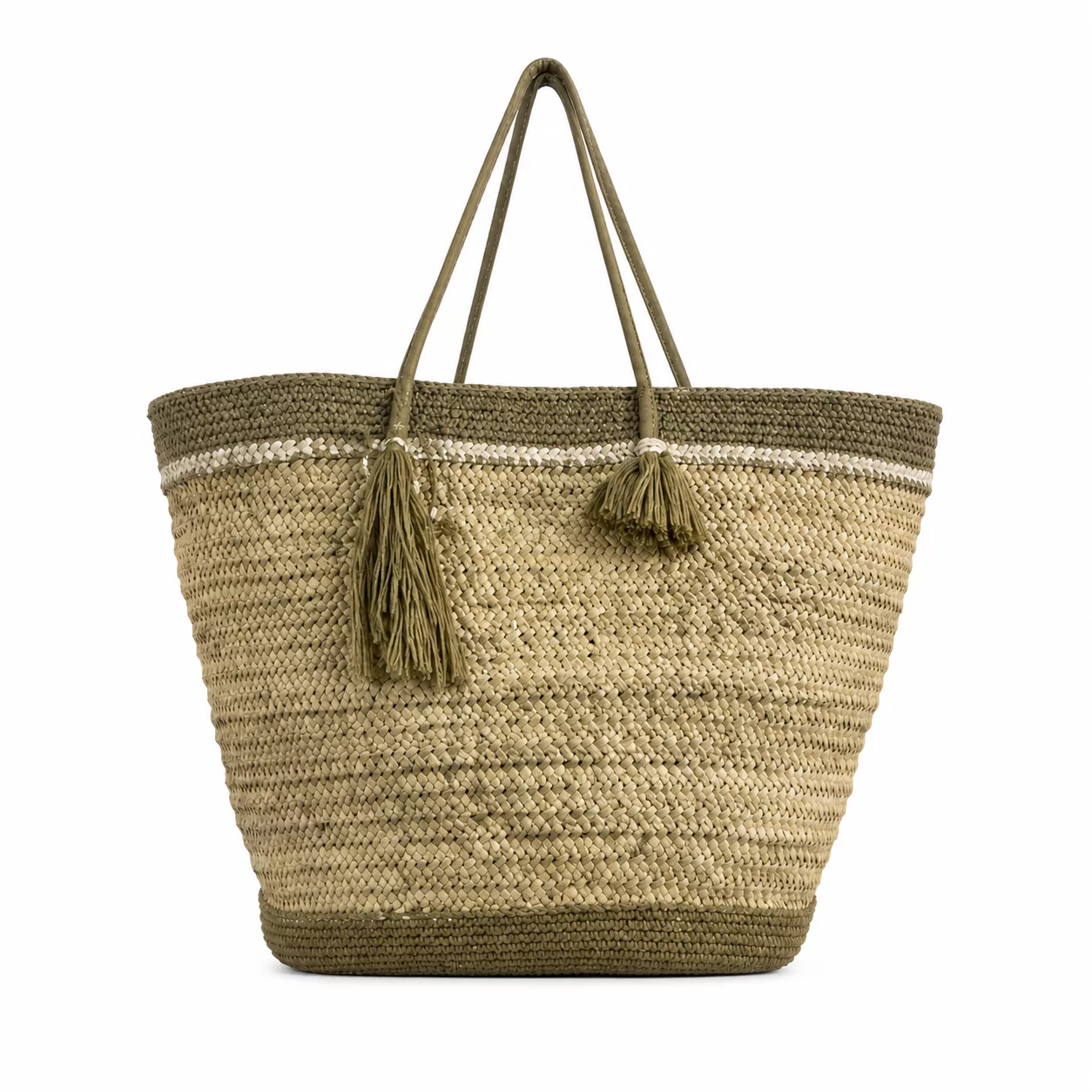 Couffin en palmier tressé beige & kaki - H 45 cm
