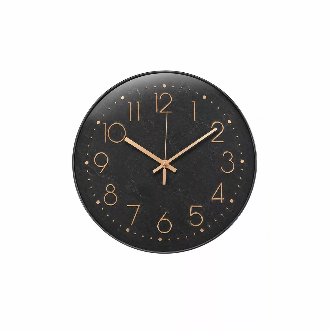 Horloge Murale Design Noir Marbré & Doré – Style Moderne Minimaliste – Ø 30 cm