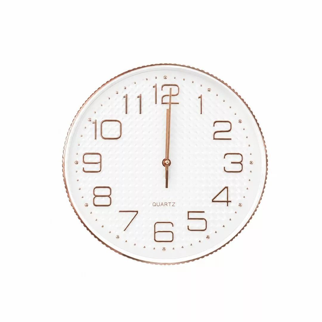 Horloge Murale Design Blanche & Or Rose - Style Moderne Minimaliste - Ø 30 cm