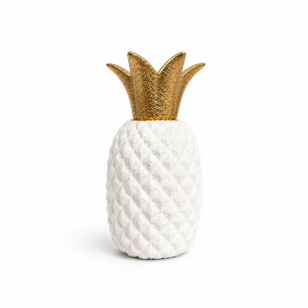 Ananas Décoratif blanc & Or – Résine – H 30 cm