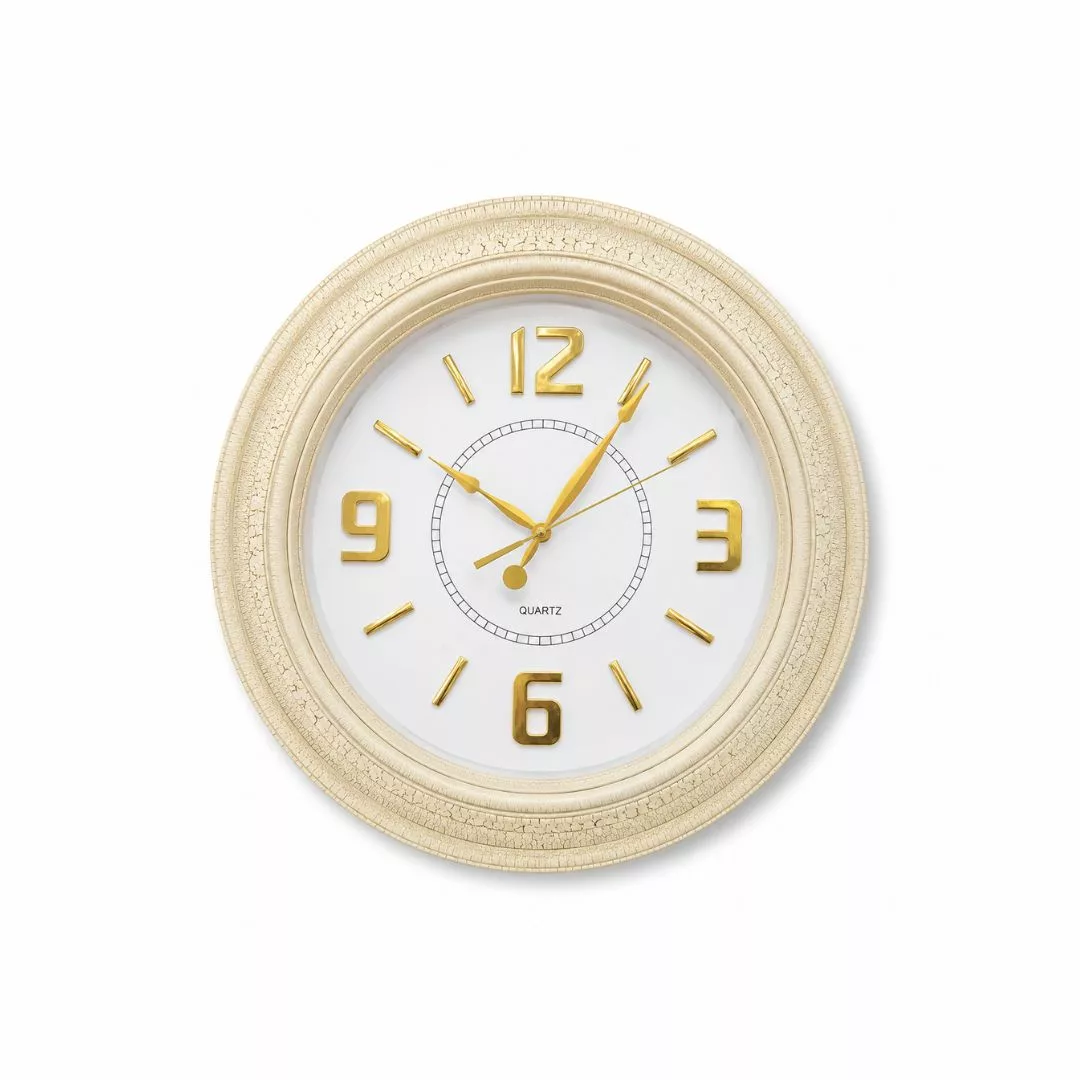 Horloge Murale Ronde Élégance Classique – Blanc Cassé & Doré – Ø 50cm