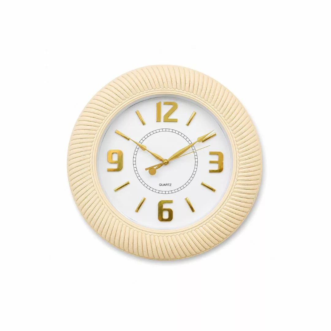 Horloge Murale Ronde Design Chic Blanc Cassé & Or – Ø 50 cm