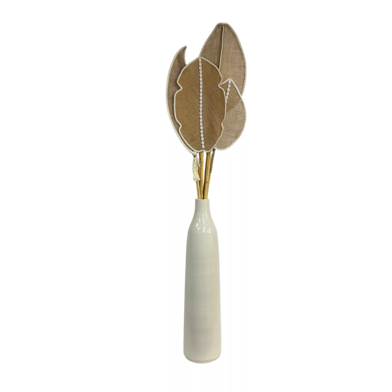 Vase céramique 4 grandes feuilles en jute Hauteur 150 cm
