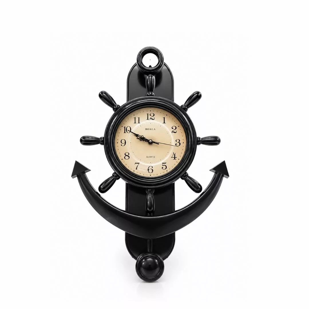 Horloge Murale Ancre Marine Noire – Style Nautique