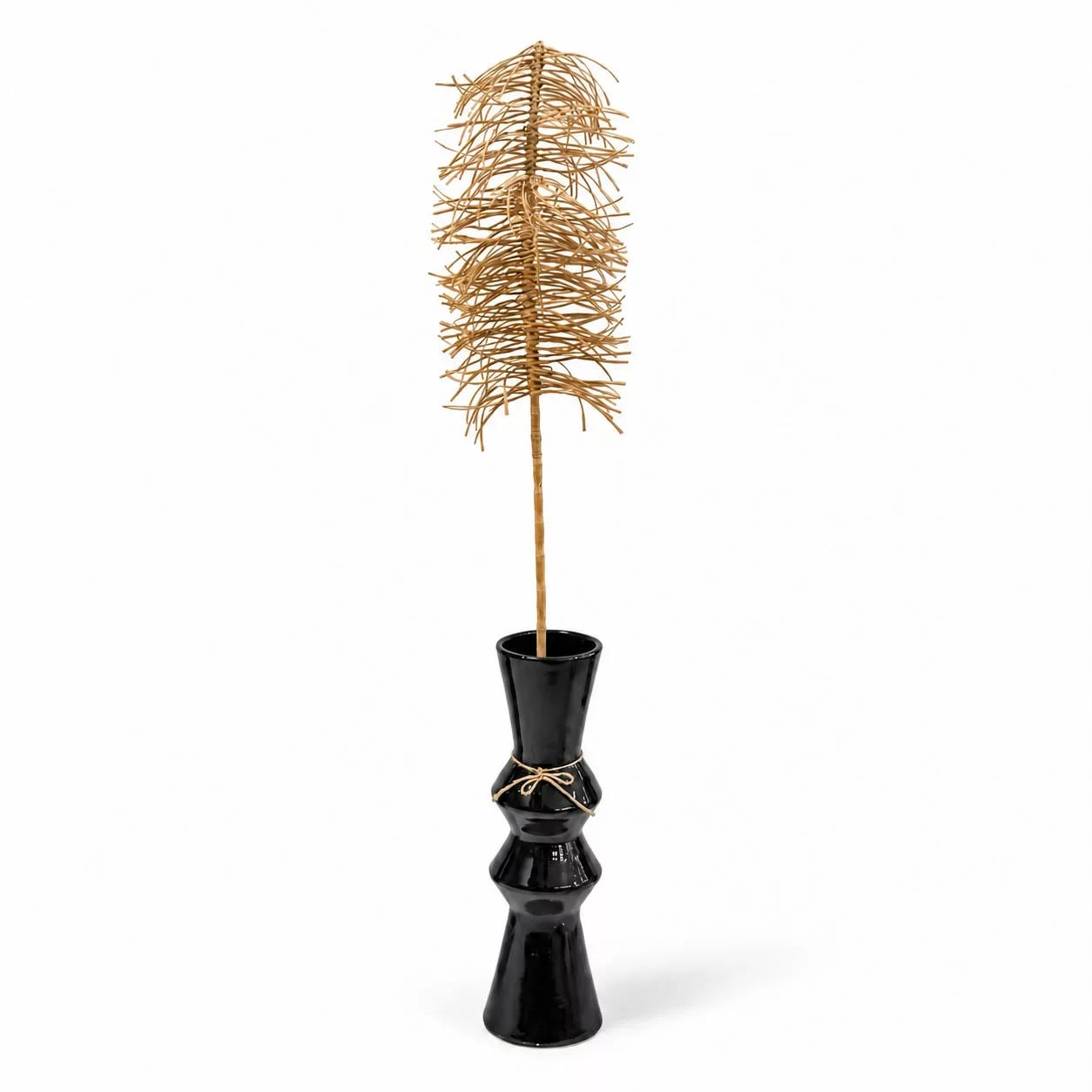 Vase Sculptural Noir & sa tige en raphia
