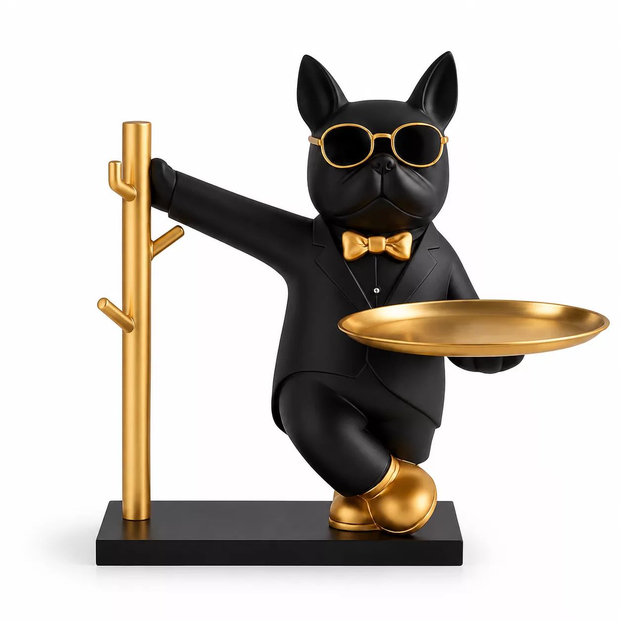 Bouledogue noir, plateau et crochets dorés