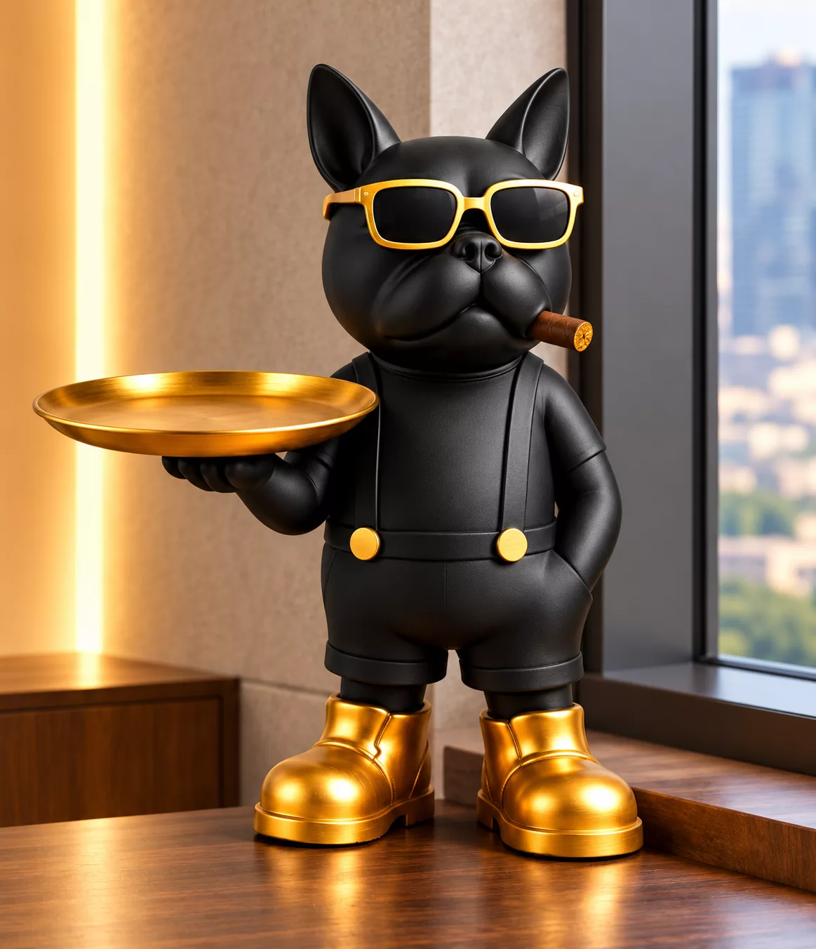 Bulldog noir décoratif aux accessoires dorés (1)