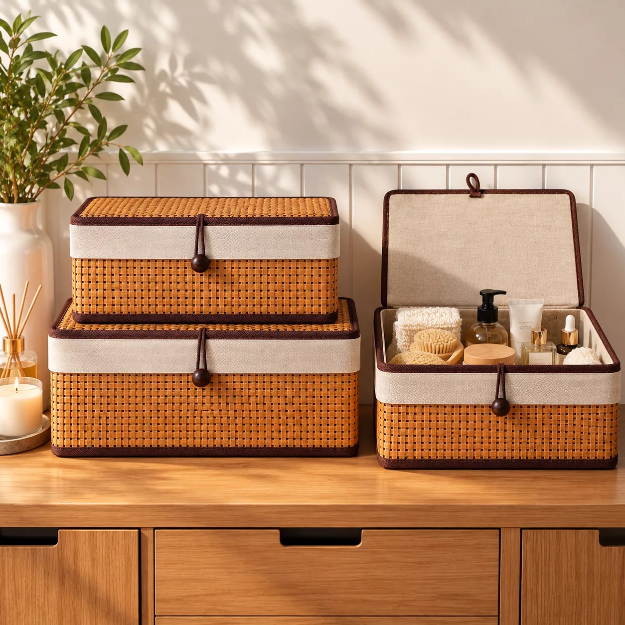 Rangement naturel en paniers tressés