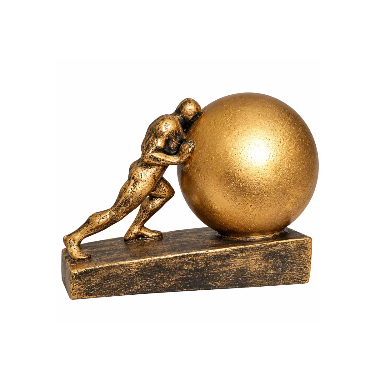 Statuette Homme Poussant Sphère Dorée