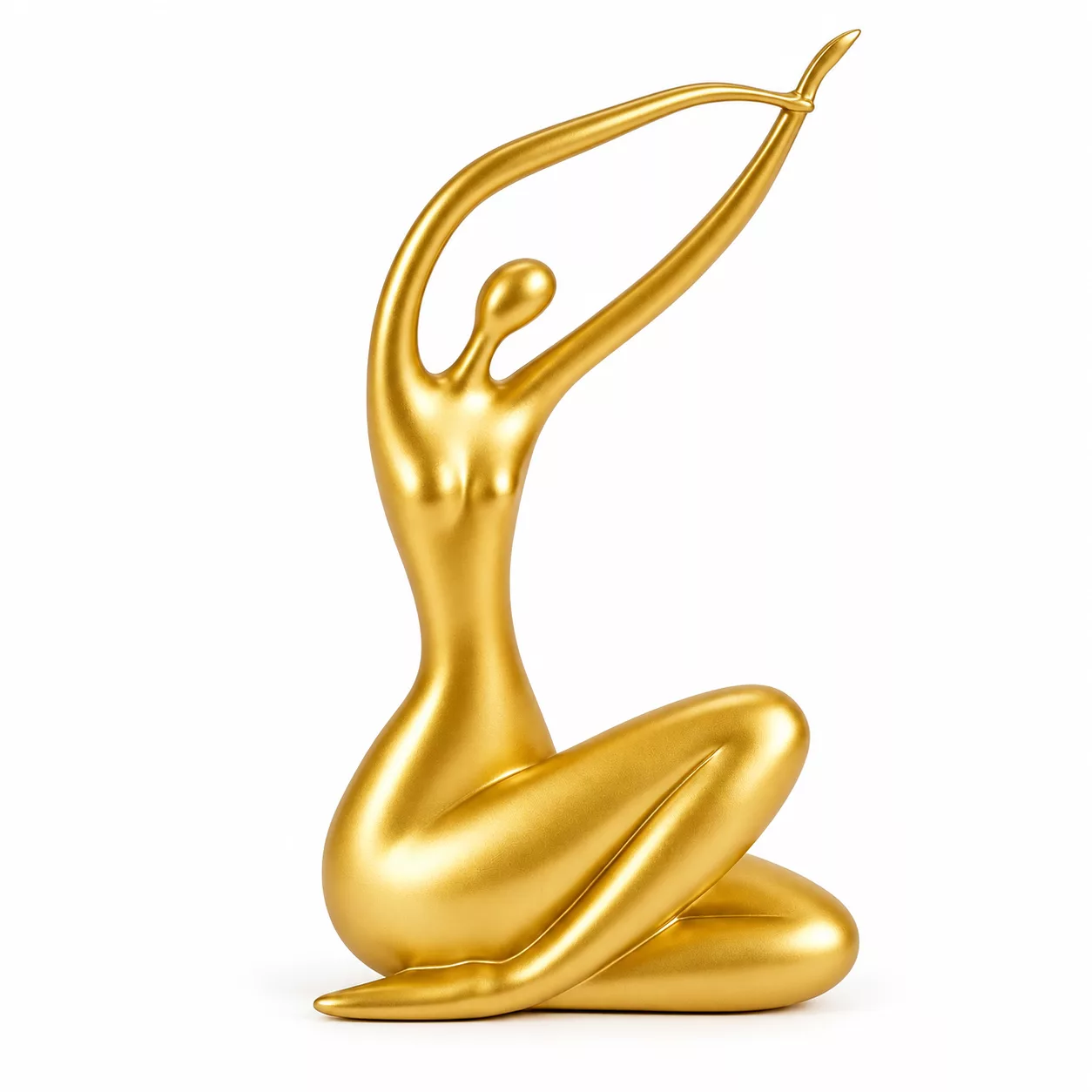 Sculpture dorée assise, bras levés