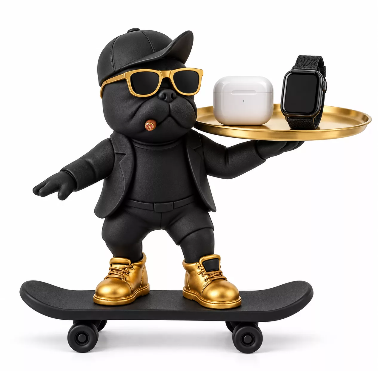 Statue bulldog noire avec accessoires dorés