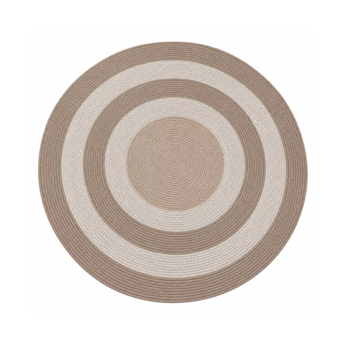Tapis rond en corde tressée taupe et crème – Ø 130 cm – Fait main en Tunisie